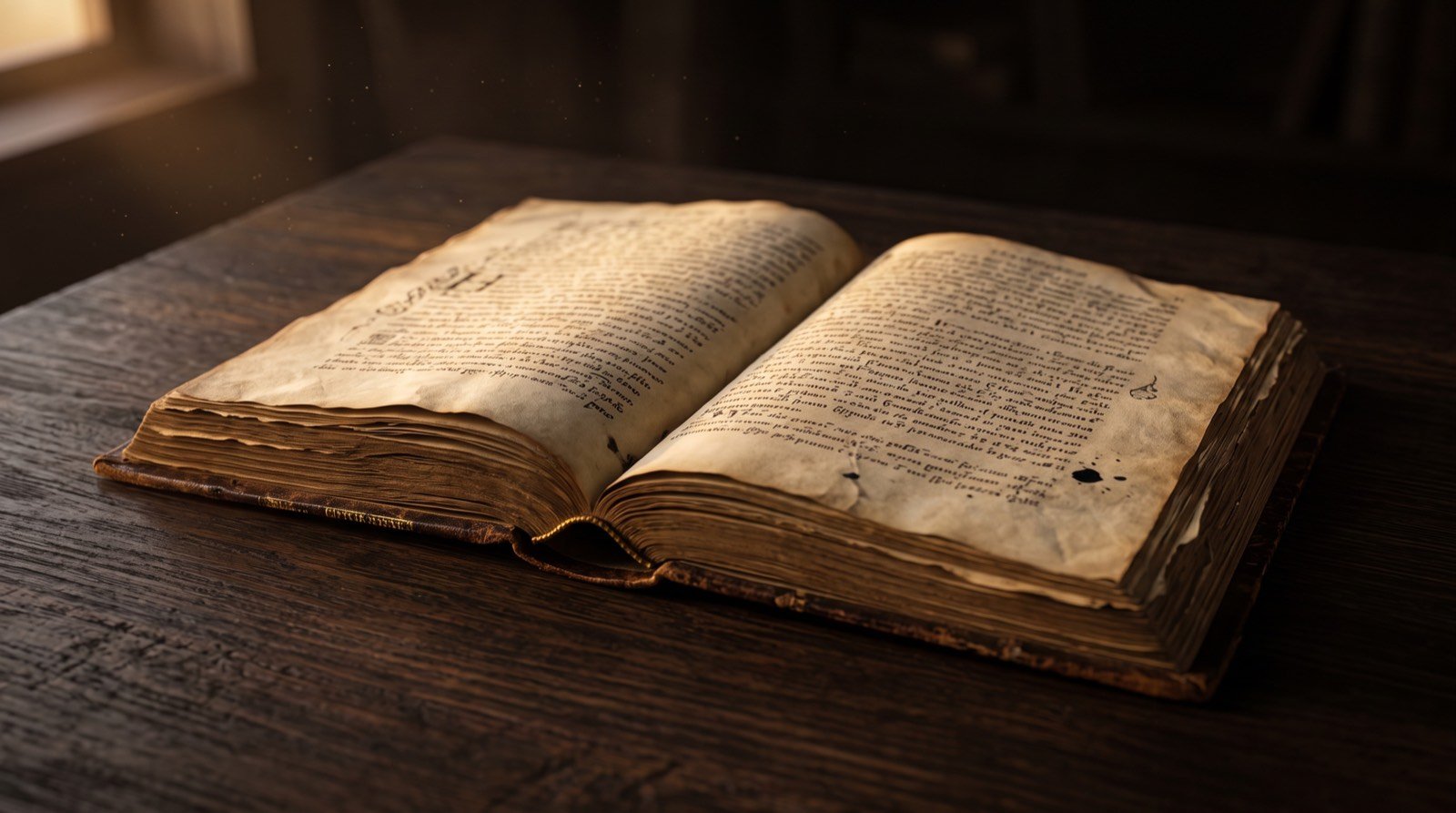 Livro antigo aberto com escrita manuscrita